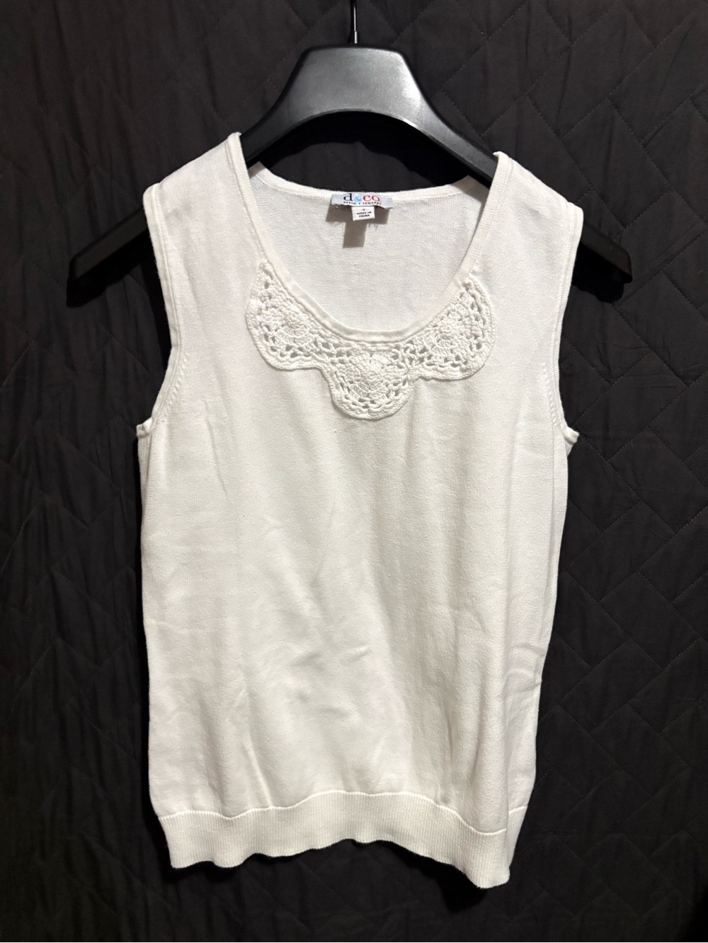 d.e.c.k. White Crochet-Yoke Sleeveless Knit Tank #2100